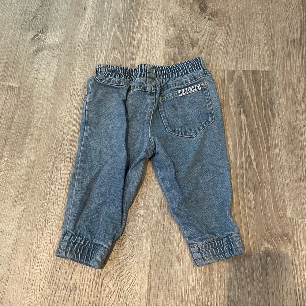 Bugle Boy Vintage Baby Jeans Blue Denim Snaps Elastic Waist Size 12 Months - Picture 3 of 5